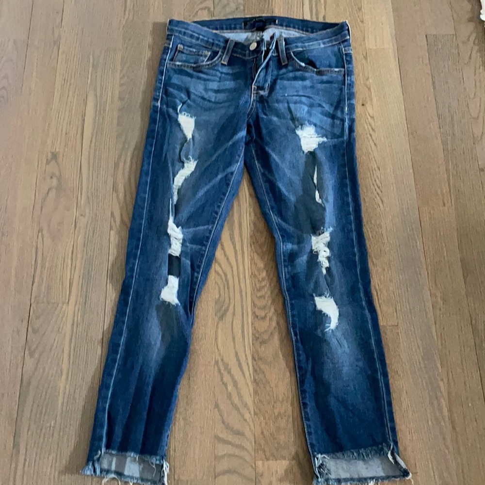 Flying monkey cropped distressed platinum jeans
